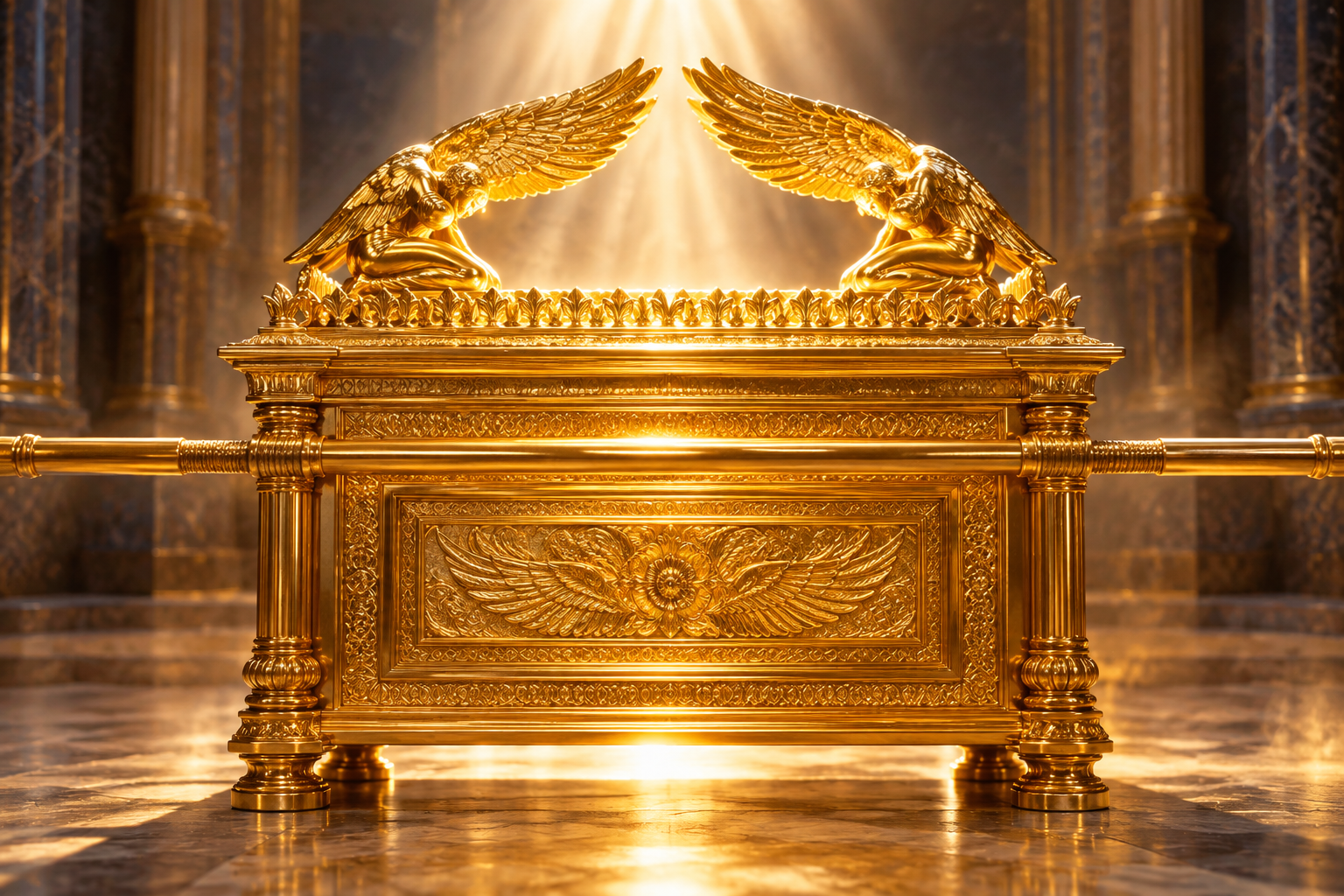 Golden Ark of the Covenant bathed in heavenly light